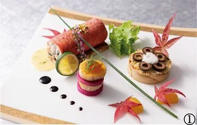 西洋料理部門「金目鯛の炙りと帆立のからすみ風味 松茸のガレット仕立て」