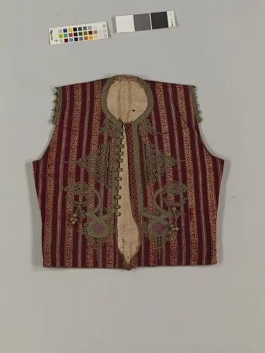 チョッキ 紫地縞文様浮紋織