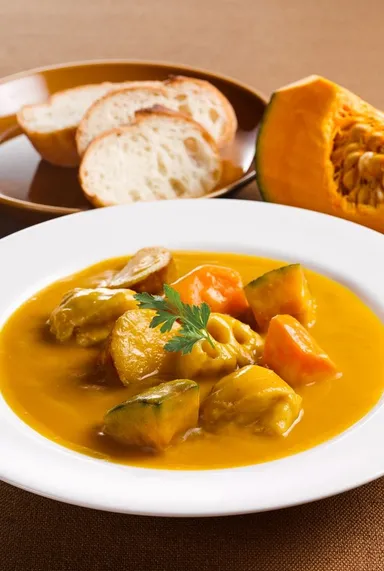 「パンプキンシチュー　たっぷり野菜のこだわり仕立て」盛り付け例