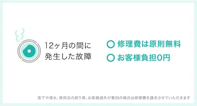 万が一の故障もあんしん　修理費はずっと無料です