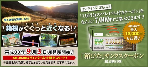 最大12,000円お得！大人気の箱根で使えるお得な宿泊クーポン！ 「箱 