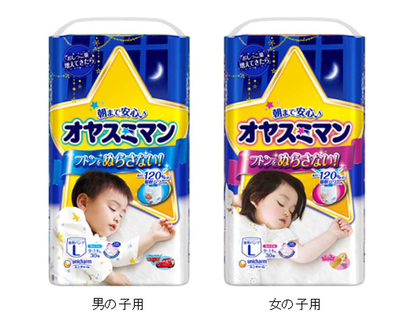 夜専用パンツ『オヤスミマン』がリニューアル　
どんな寝相でもスキマをつくらない
“すっぽりハイウエスト”を搭載　
2018年9月下旬より全国で発売