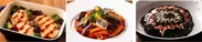 バイキングメニュー【左から】鶏肉のロースト ディアブル風、秋刀魚と茄子のトマトソースパスタ、お好み焼き　ネロ