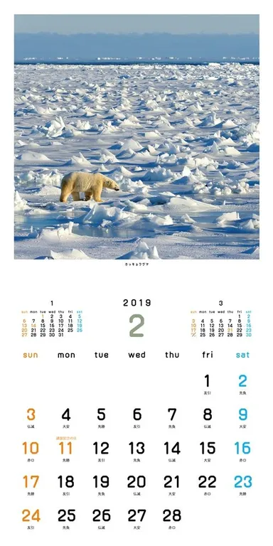 北極スマイル・南極スマイル カレンダー 2019（2月）