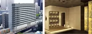（左）ホテル外観（右）2階ロビーフォトスポット【回り灯籠】