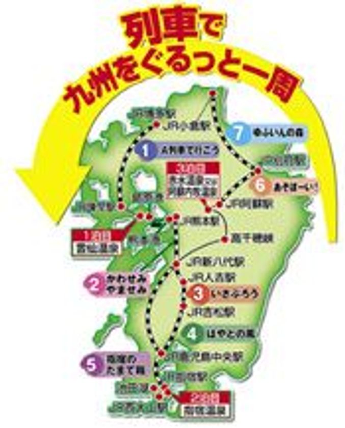7つの観光列車で 九州7県をぐるっと一周 第5弾企画
「A列車で行こう」「あそぼーい!」貸切りの旅4日間
〔東京・大阪・神戸・岡山・博多発〕発売