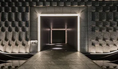 アール加工した石で構成するエントランス