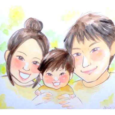 ふんわり優しいタッチ(水彩)両親と子供