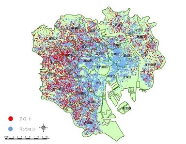 東京23区アパート分布