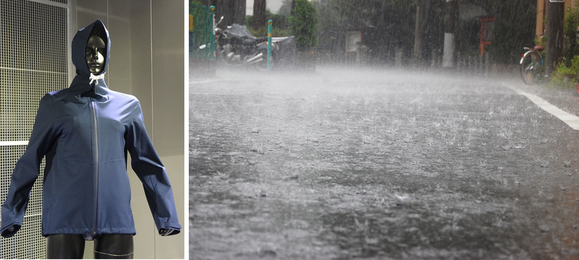 平成最後の秋も、気象が極端に変化する“極端気象”は、
賢いアウター選びで乗り切る！
「ブロックテックパーカ」は急な土砂降りにも対応できることを検証