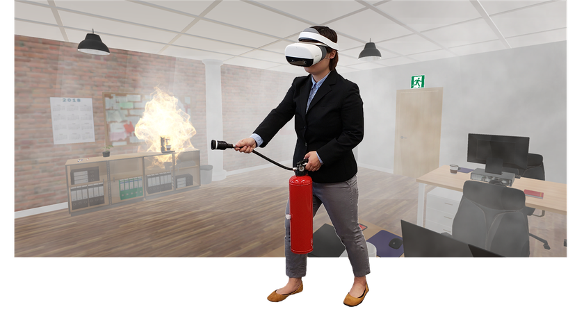 【日本初】
スタンドアロン型VRゴーグルを用いた消火訓練システム
「VR消火訓練シミュレータNeo」を販売開始　
～VR空間内を歩いて、訓練用消火器で消火訓練～