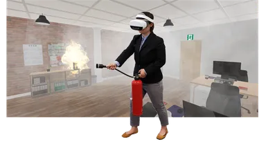 『VR消火訓練シミュレータNeo』による体験イメージ