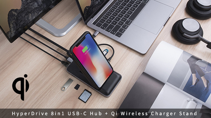 HyperDrive 8in1 USB-Cハブ＋ワイヤレス充電器＋可変式スタンド 