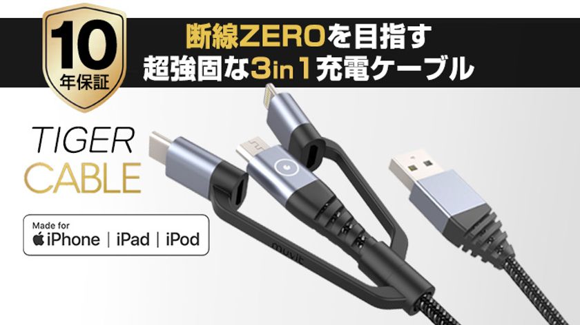 10年保証！フランス発、超強固なType-C+ライトニング付3in1充電ケーブル
クラウドファンディングMakuakeで11月14日より登場
