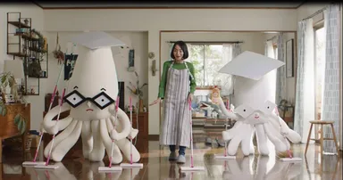 「オール」ワックスシリーズ ぴーイカピカ編(左：ピカリ イカ三郎　中央：ピカリ 雅美　右：ピカリ イカ太郎)