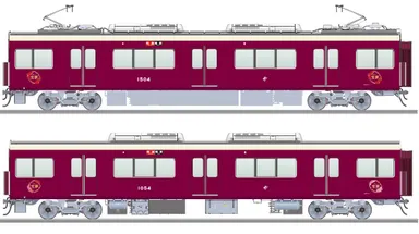愛称「宝夢」を掲出【上】梅田方から2・5両目【下】梅田方から4・7両目
