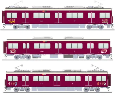 愛称「古都」を掲出【上】梅田方から2・5両目 （洋）西面【中】梅田方から4・7両目 （洋）西面【下】梅田方から2・4・5・7両目 （和）東面