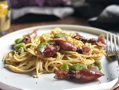 かにの風味が際立つペペロンチーノ