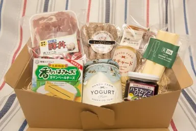 返礼品の例：ISTチョイス大樹の名産品セットA(チーズ、ホエー豚加工品など)