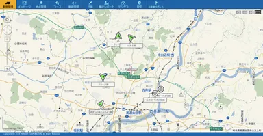 パソコンの管理画面で、バスの現在位置を一覧に表示。15秒毎に更新。
