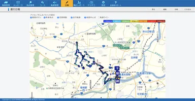 バスの走行履歴の管理。通過時刻、速度を表示。