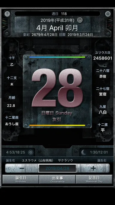 カレンダー画面(4/28)