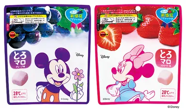 とろマログレープ味(ミッキーマウス)ととろマロストロベリー味(ミニーマウス)