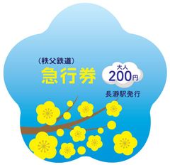 長瀞宝登山臘梅園の見頃に合わせて「ロウバイ型記念急行券」1/26(土)発売　～「急行ロウバイ号」の運行やハイキング実施も～