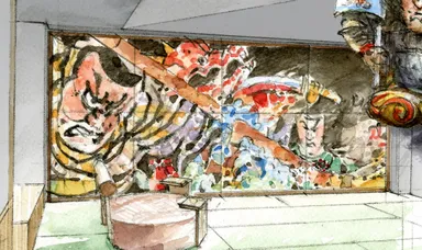 【青森屋】ねぶた障子「津軽海峡　義経飛龍」