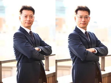 「abx」シリーズを装着すると、目元がたるみがちな中高年男性の第一印象がキリッとUP！