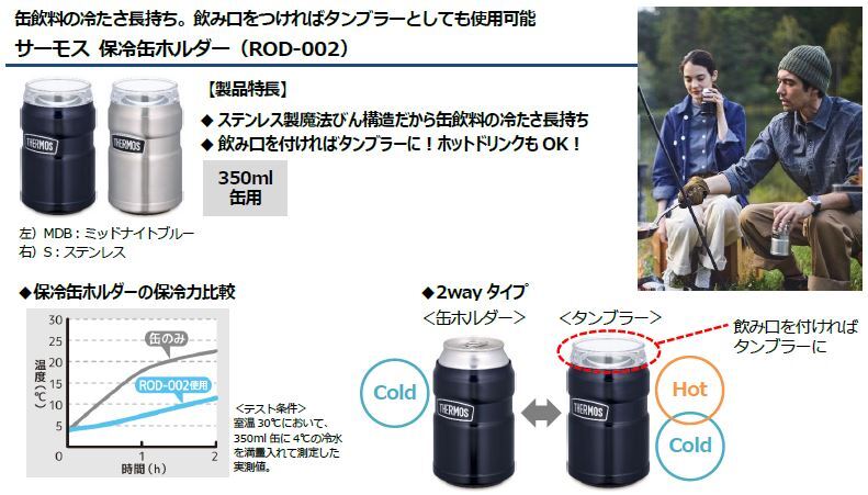 ステンレス ROD-002 S   情熱セール サーモス アウトドアシリーズ  保冷缶ホルダー 350ml缶用 2wayタイプ