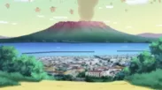 桜島と市街地(アニメ)