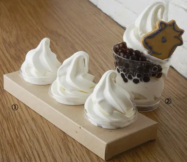 １.牧場別ソフト食べ比べ２.みるくクッキーfeat.タピオカ