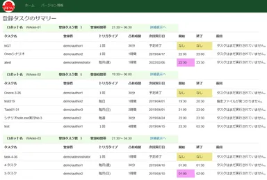 各ロボPCの登録タスクを一覧表示