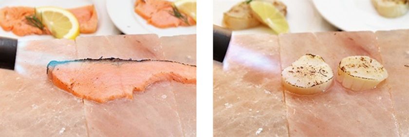 目の前で仕上げる「イルマーレ・シェフズキッチン」
ヒマラヤ産 岩塩プレート焼き
“「安芸の島の実」エクストラバージンオリーブオイル”と共に