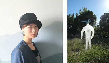 (左から)岩城典子、「プロペラ人間（ヤンチョビ博士）」