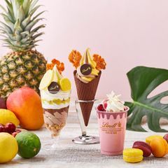 リンツ初、フルーツフレーバーのソフトクリームショコラ新登場　ドリンクやパフェも！夏に食べたいひんやりショコラスイーツが勢ぞろい　6月1日から、チェリー、レモン、トロピカルを月替わりで提供