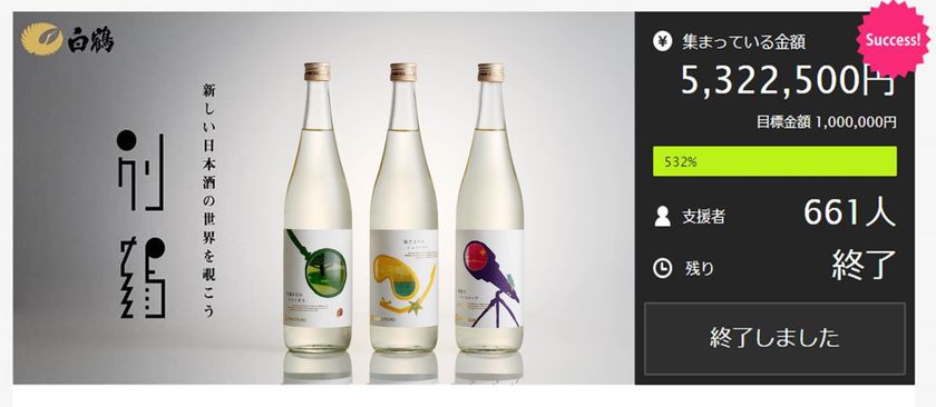 クラウドファンディングで目標支援金額の530%を達成！
白鶴の若手だけで開発した新しい日本酒を6月6日から一般発売！