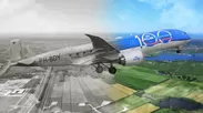 6月30日に納入されたKLMオランダ航空100周年記念特別塗装のボーイングB787-10型機と1930年代に活躍したDC-2の合成写真