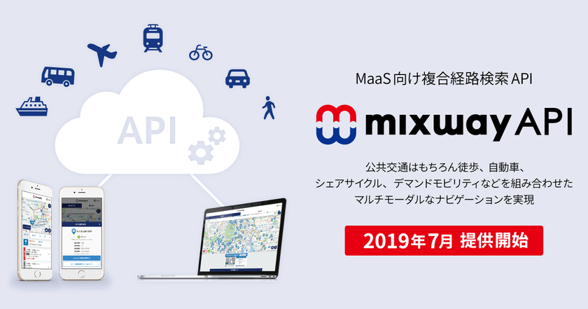 日本初(※) のMaaS向け複合経路検索API
「mixway API」を7月提供開始！
デマンドモビリティの経路検索やフリーパスの料金計算も実現