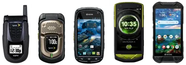 左からSCP-7050、DuraXT、TORQUE(R)、TORQUE(R) G02、DuraForce PRO2