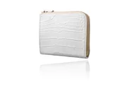 GRAMAS Croco Patterned Genuine Leather L Shaped Zipper mini Wallet White
