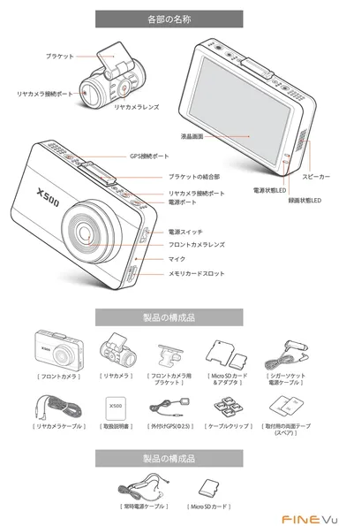 FineVu X500 (ファインビュー X500)のスペック 1