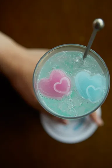 3層のジュースにハートを浮かべて