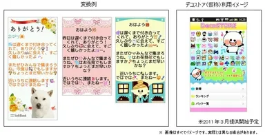 「楽デコpoweredbyスグデコ！」変換例と「デコストア(仮称)」イメージ