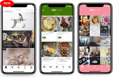アプリ上のビジュアル表現が多様に ※左がピクチャーカード、中央、右は既存レイアウト