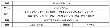 UNIハーフスパッツスペック表