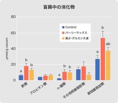 ＜スーパー大麦「バーリーマックス」摂取による腸内発酵試験(ラット試験)＞バーリーマックスの発酵性食物繊維は遠位結腸に到達、高β-グルカン大麦と比べ、有意に総短鎖脂肪酸濃度を増加