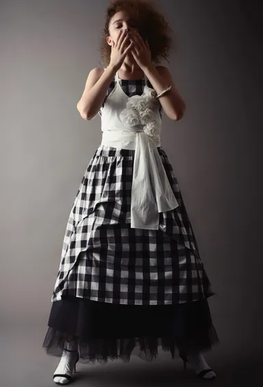 Organic cotton check dress, Organic cotton rose bustie