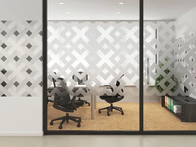 プリントガラスフィルム【目隠し(透明)】×プリントタイル【内壁】使用イメージ